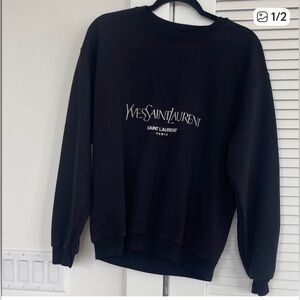 Saint Laurent Black Crewneck with White Logo Text